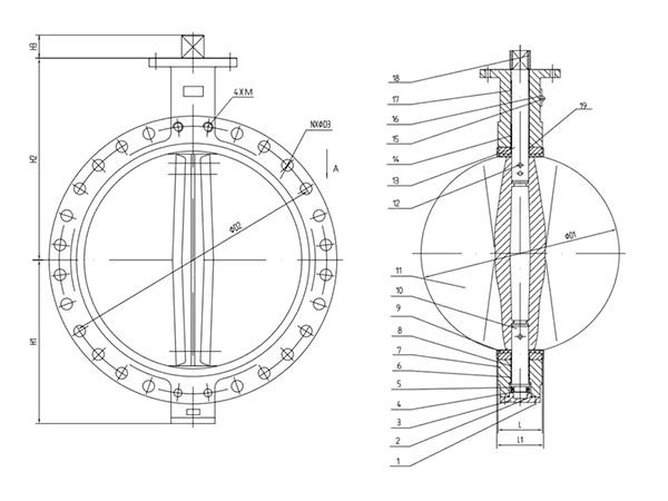 single-flange-butterfly-valve-drawing